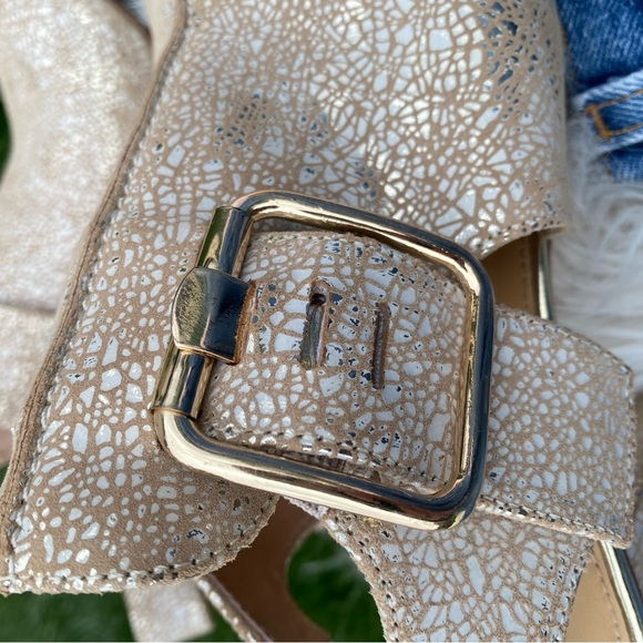 Donald Pliner Anette Metallic Slingback Buckle Block Heel 8 - Picture 9 of 11